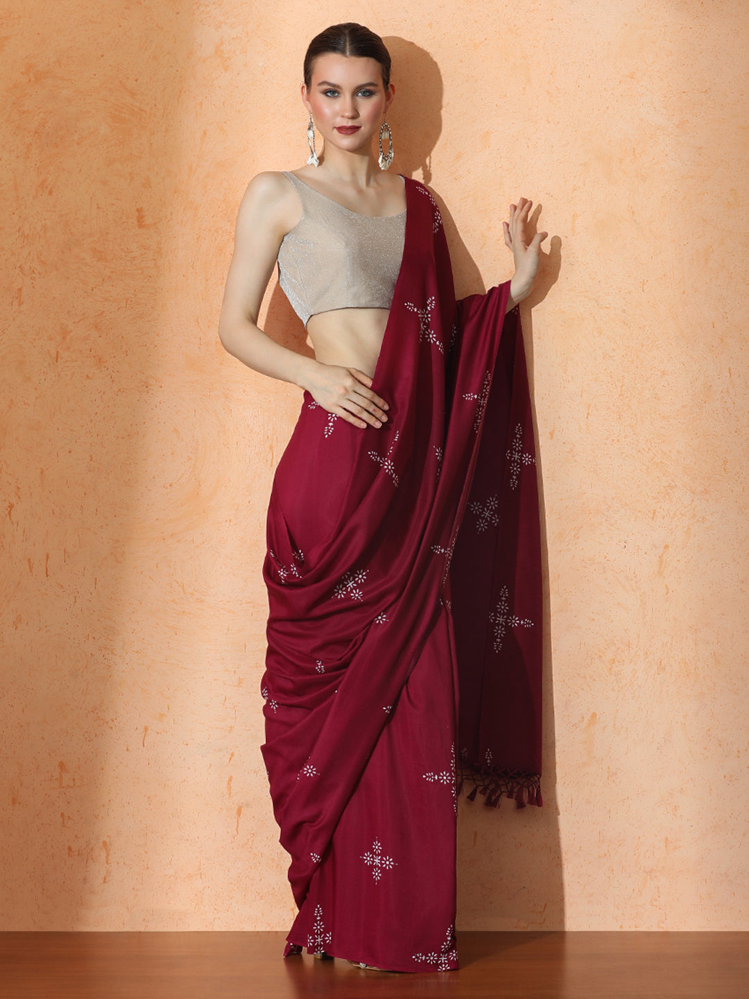 Floral Muslin Cotton Saree with Unstiched Blouse