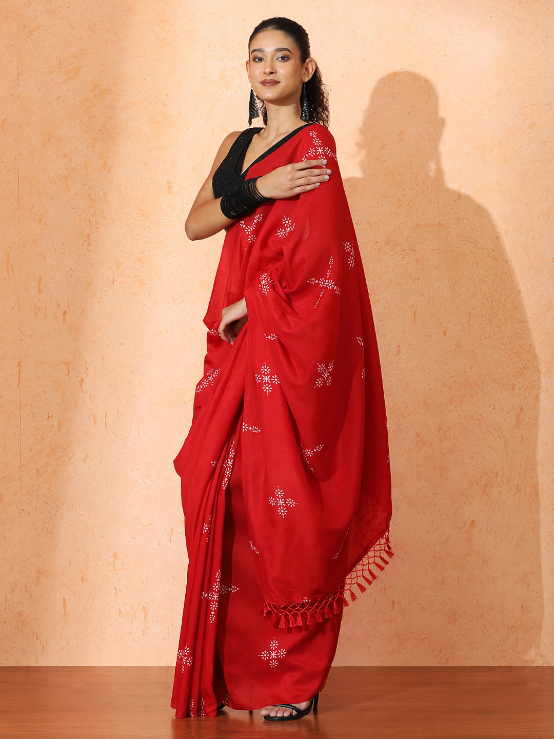 Floral Muslin Cotton Saree with Unstiched Blouse