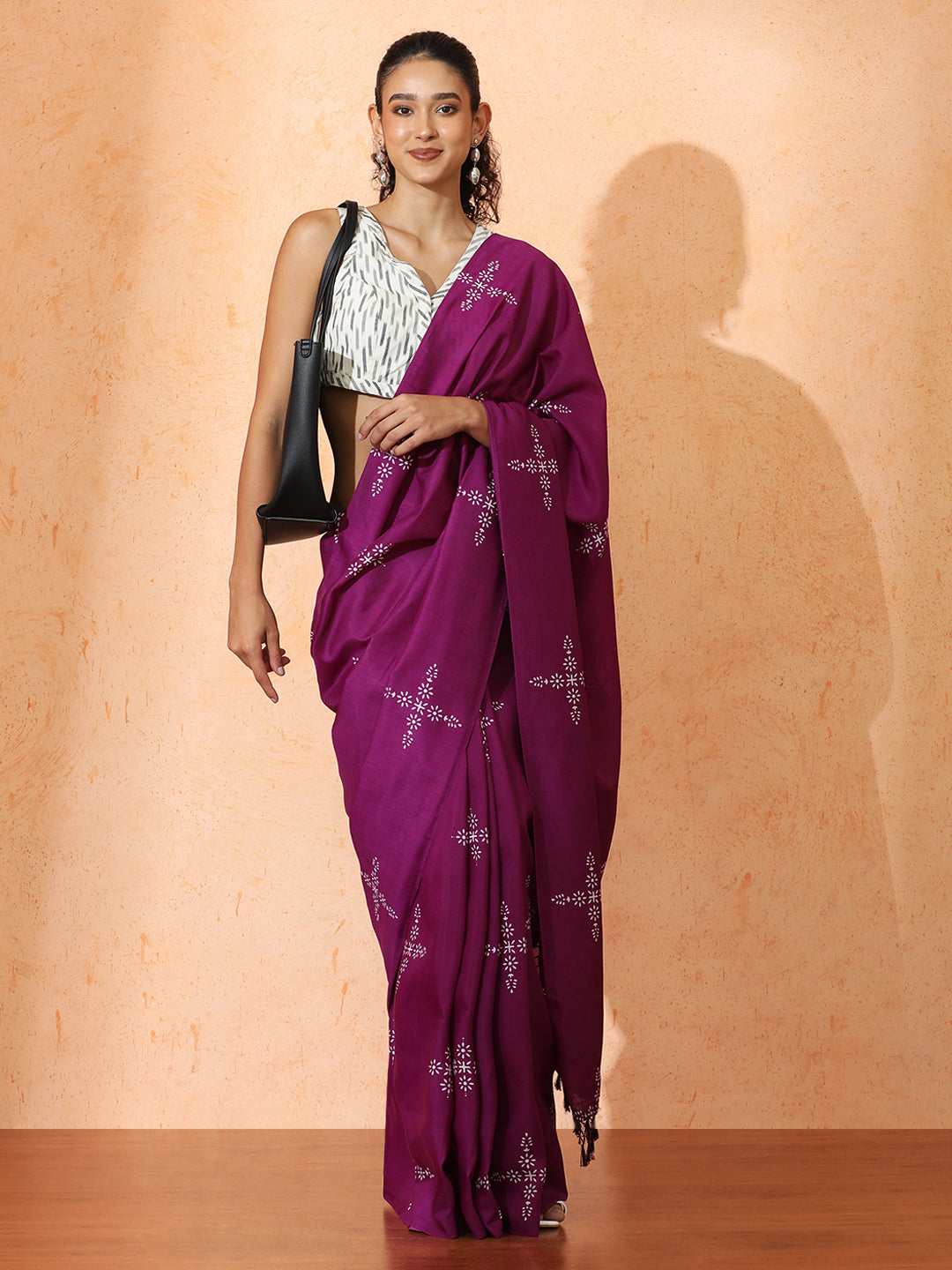 Floral Muslin Cotton Saree with Unstiched Blouse
