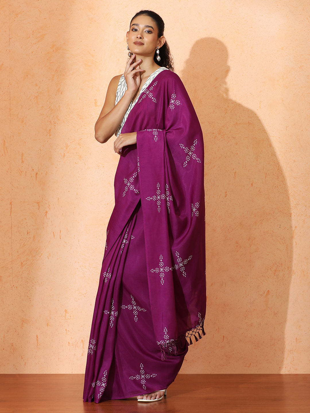 Floral Muslin Cotton Saree with Unstiched Blouse