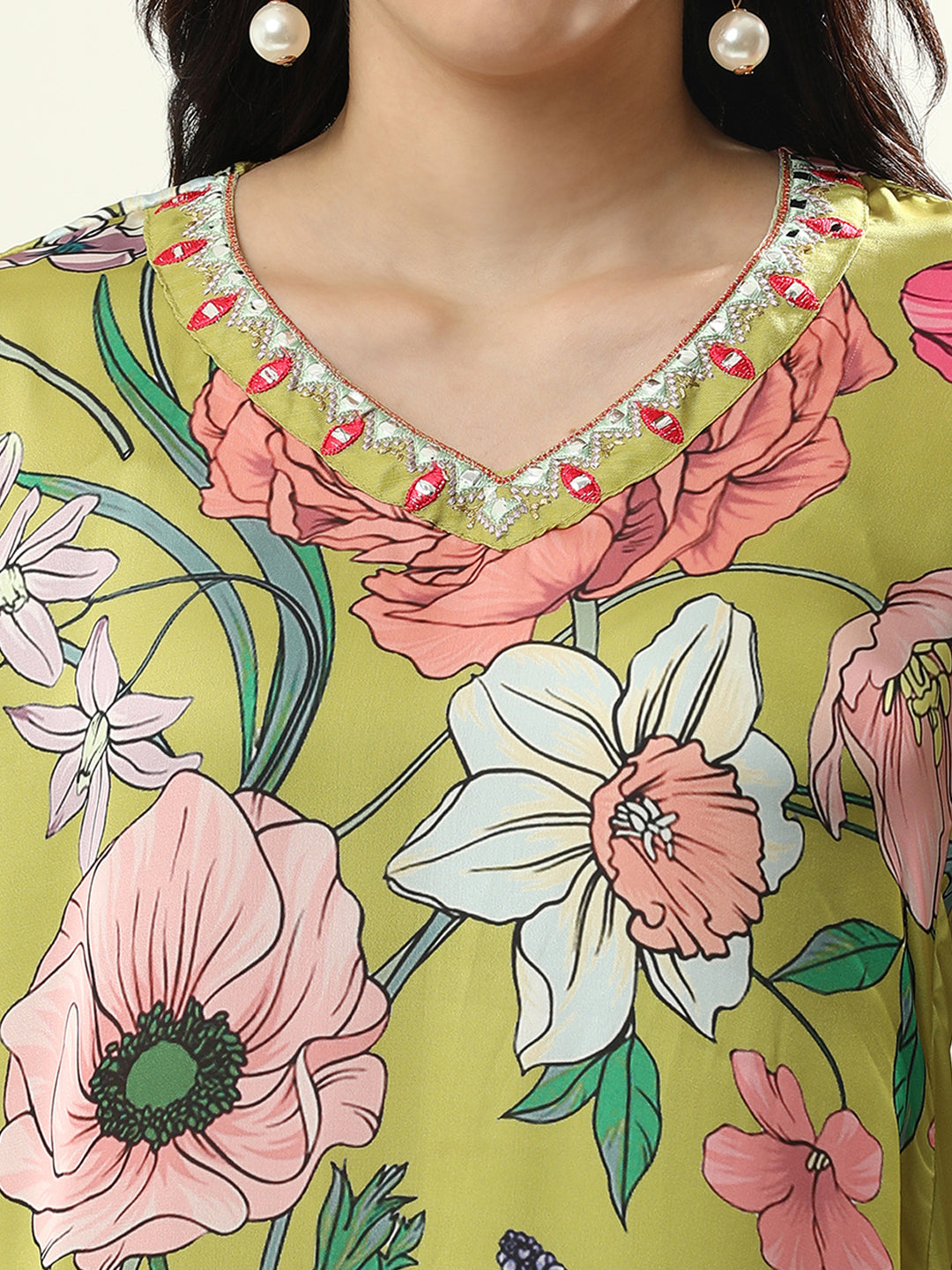 Embroidered Satin Floral Kurta Sets With Dupatta