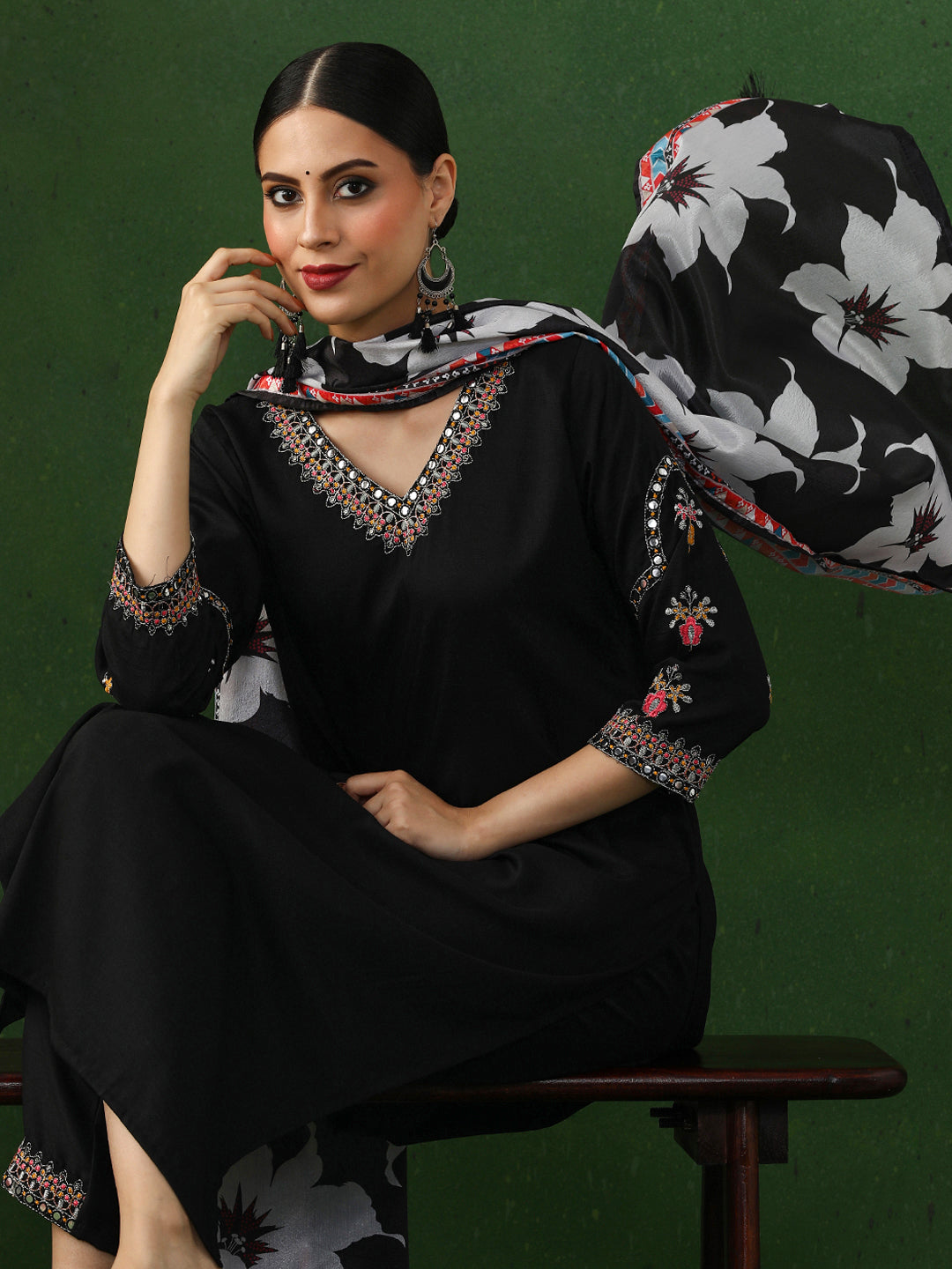 Solid Embroidered Straight Silk Blend Kurta & Trousers Sets