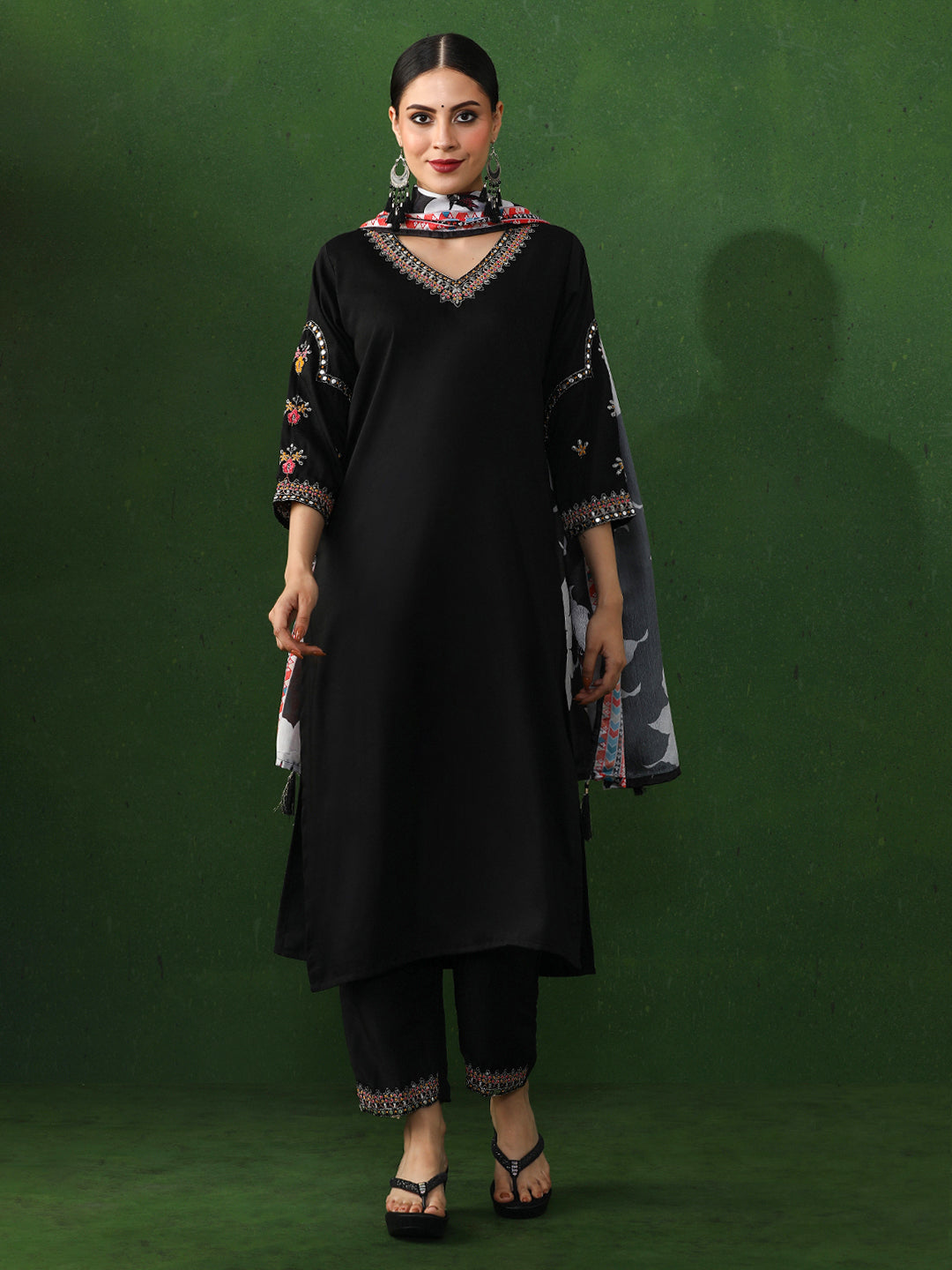 Solid Embroidered Straight Silk Blend Kurta & Trousers Sets