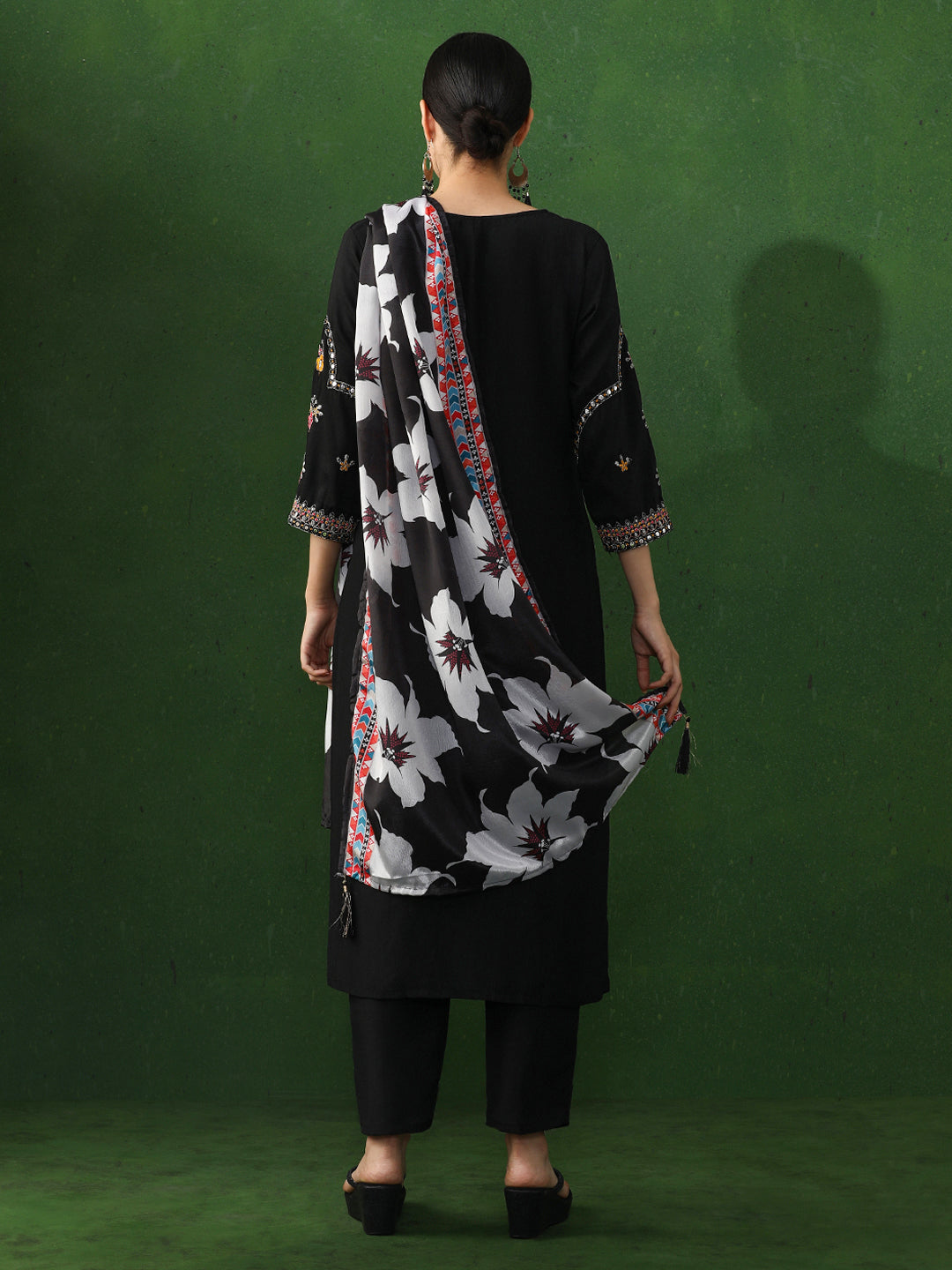 Solid Embroidered Straight Silk Blend Kurta & Trousers Sets