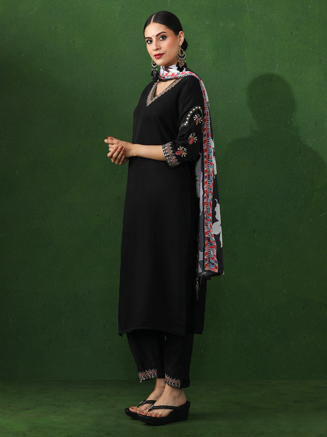 Solid Embroidered Straight Silk Blend Kurta & Trousers Sets