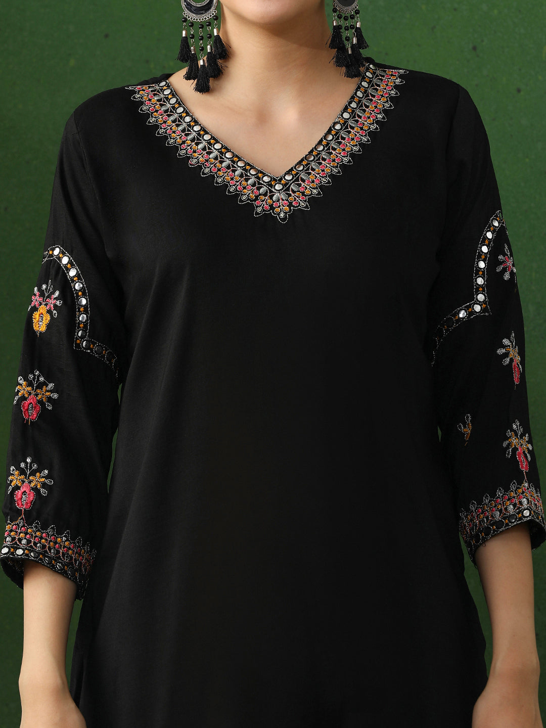 Solid Embroidered Straight Silk Blend Kurta & Trousers Sets