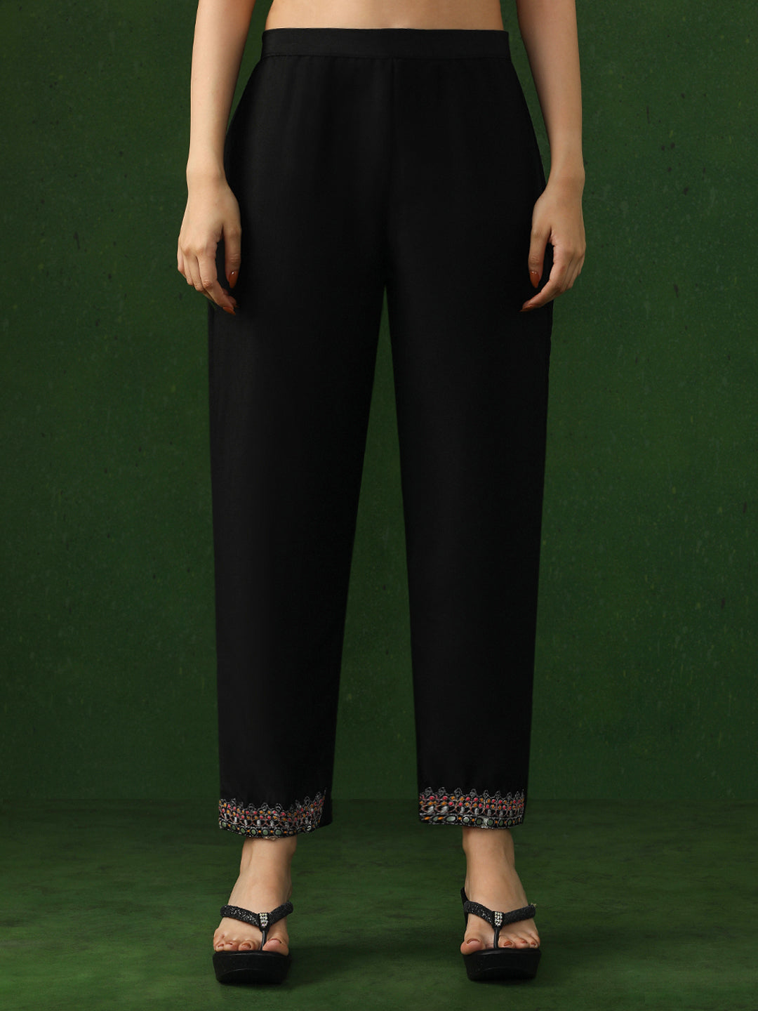 Solid Embroidered Straight Silk Blend Kurta & Trousers Sets