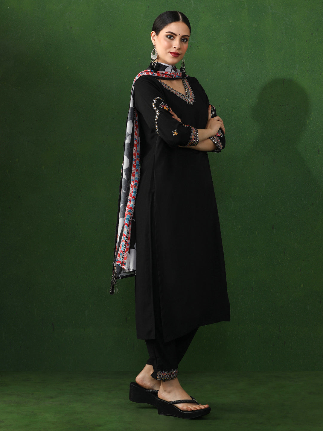 Solid Embroidered Straight Silk Blend Kurta & Trousers Sets