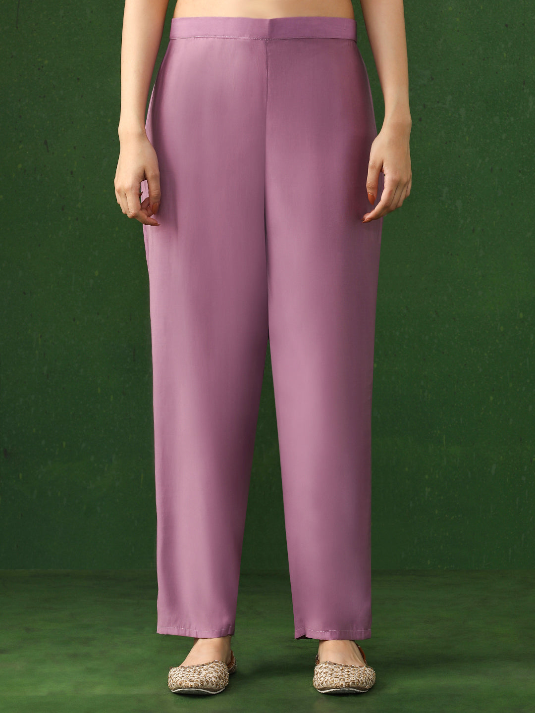 Solid Embroidered Straight Chinon Kurta & Trousers Sets