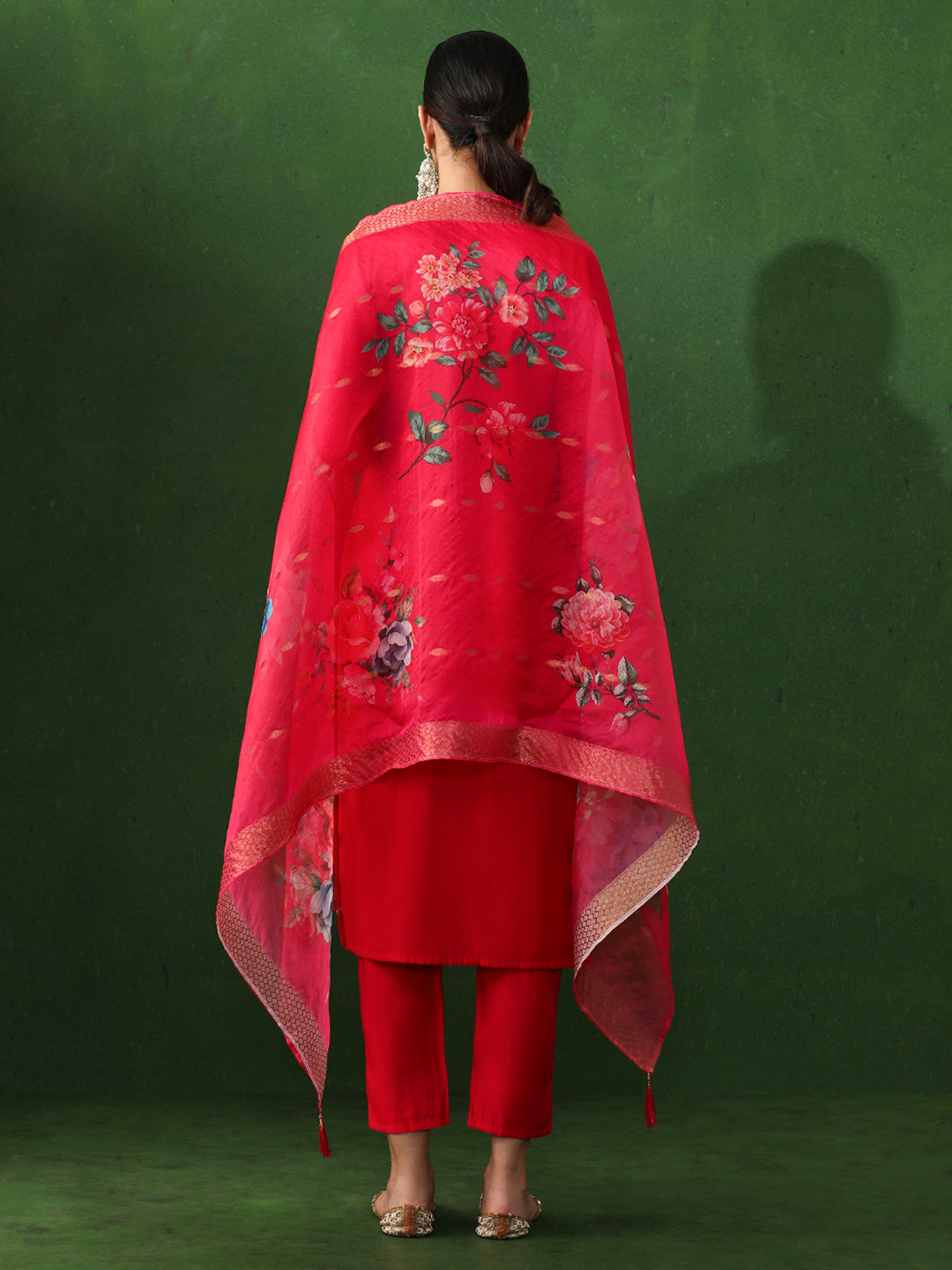 Solid Embroidered Straight Chanderi Silk Kurta & Trousers Sets