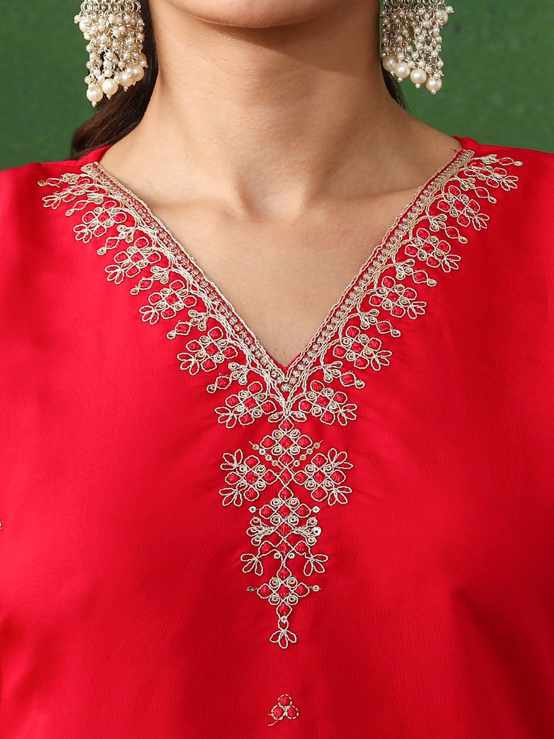 Solid Embroidered Straight Chanderi Silk Kurta & Trousers Sets