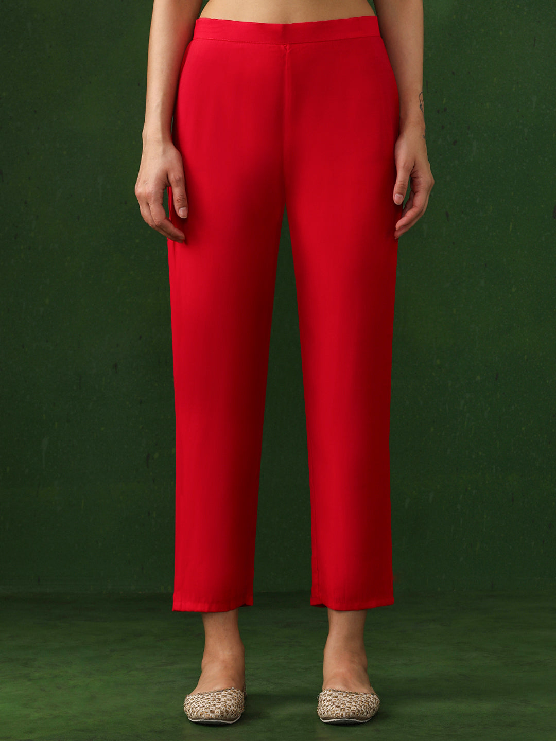 Solid Embroidered Straight Chanderi Silk Kurta & Trousers Sets