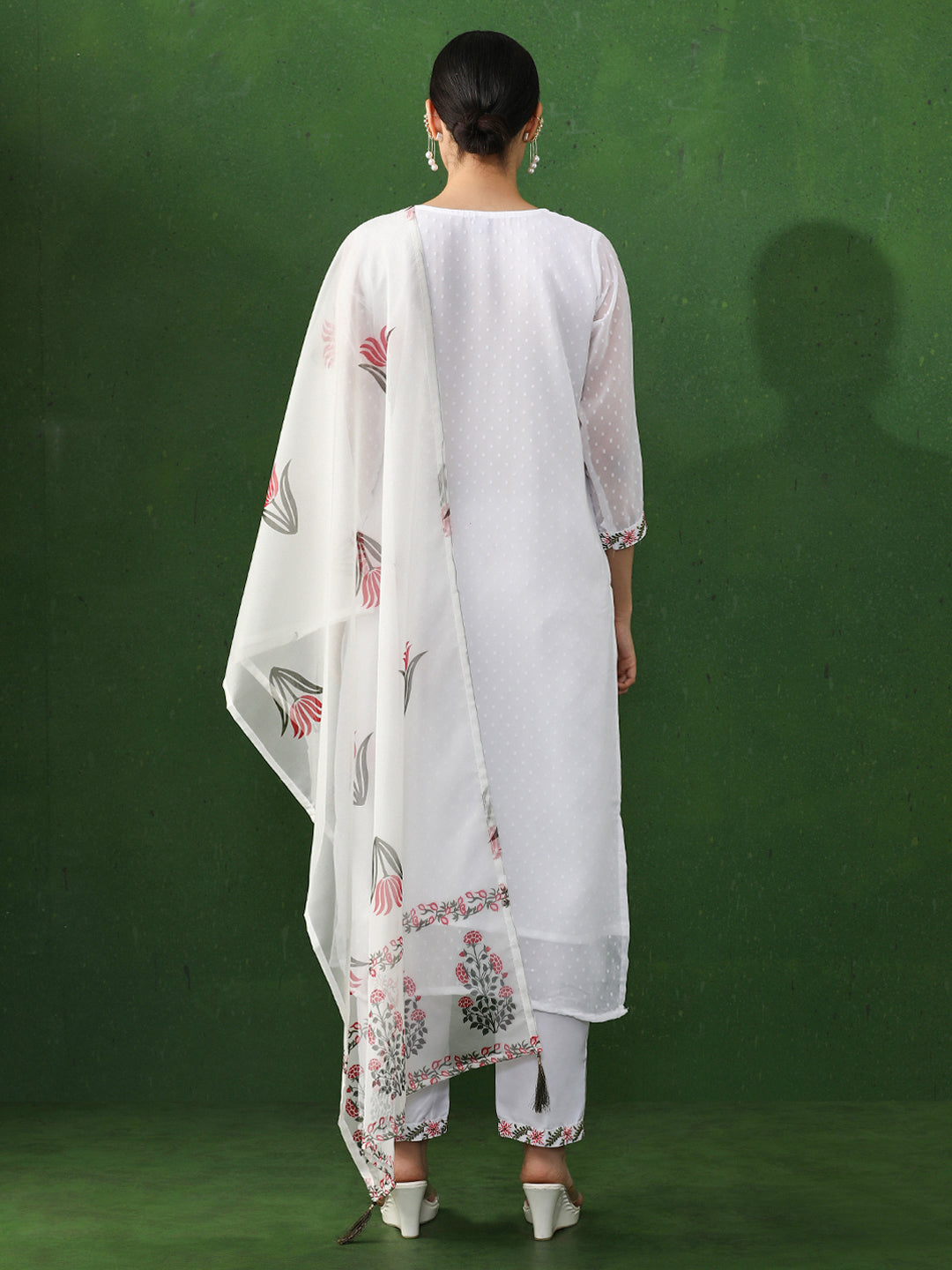 Solid Embroidered Straight Georgette Kurta & Trousers Sets