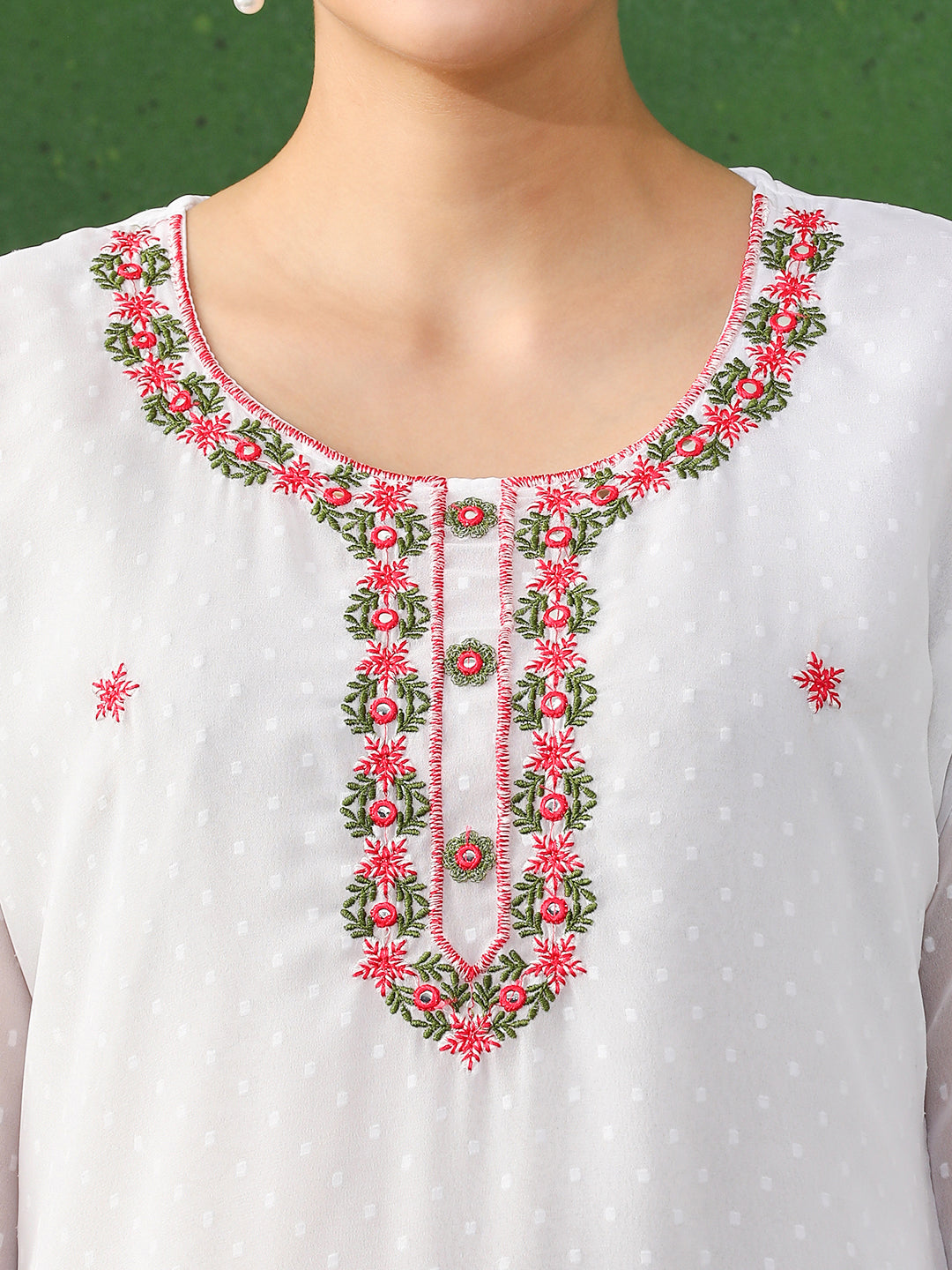 Solid Embroidered Straight Georgette Kurta & Trousers Sets