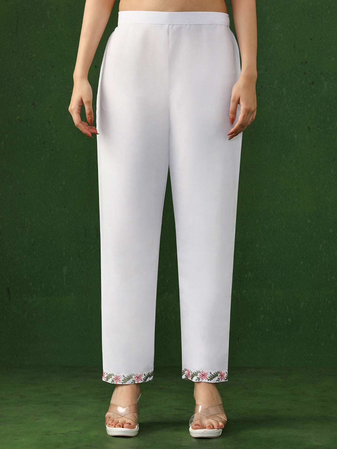 Solid Embroidered Straight Georgette Kurta & Trousers Sets