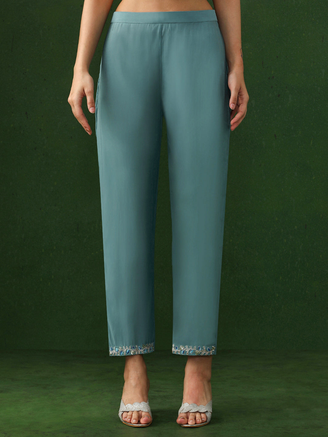 Floral Embroidered Straight Chanderi Silk Kurta & Trousers Sets