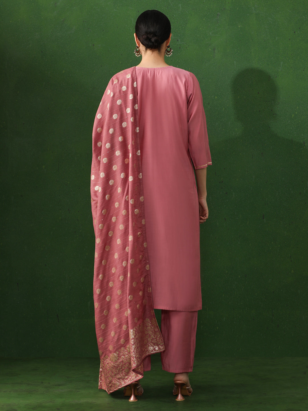 Solid Embroidered Straight Chanderi Silk Kurta & Trousers Sets