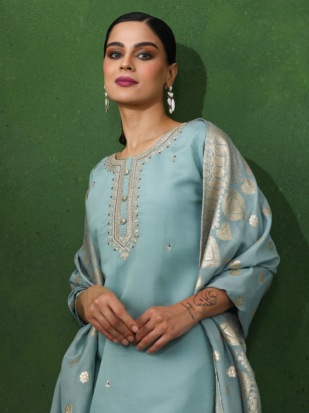 Floral Embroidered Straight Chanderi Silk Kurta & Trousers Sets