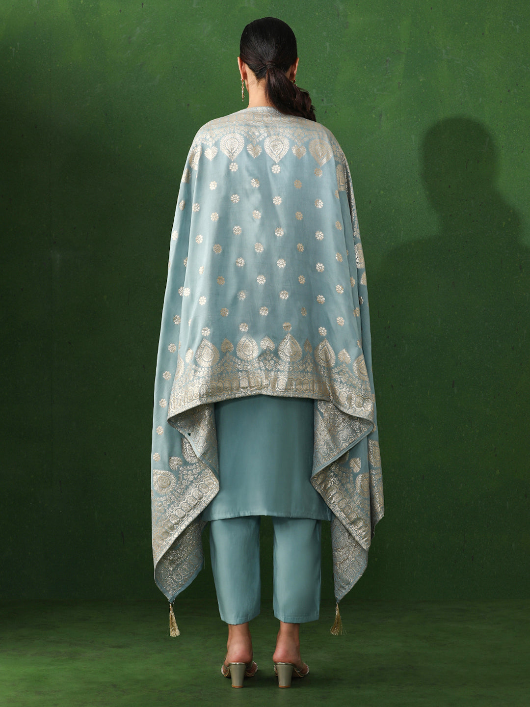 Floral Embroidered Straight Chanderi Silk Kurta & Trousers Sets