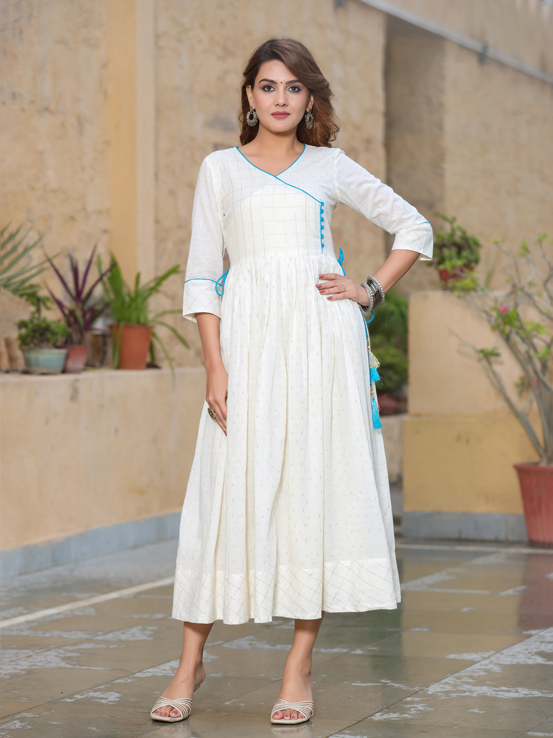 White Solid Cotton Dobby Kurtas