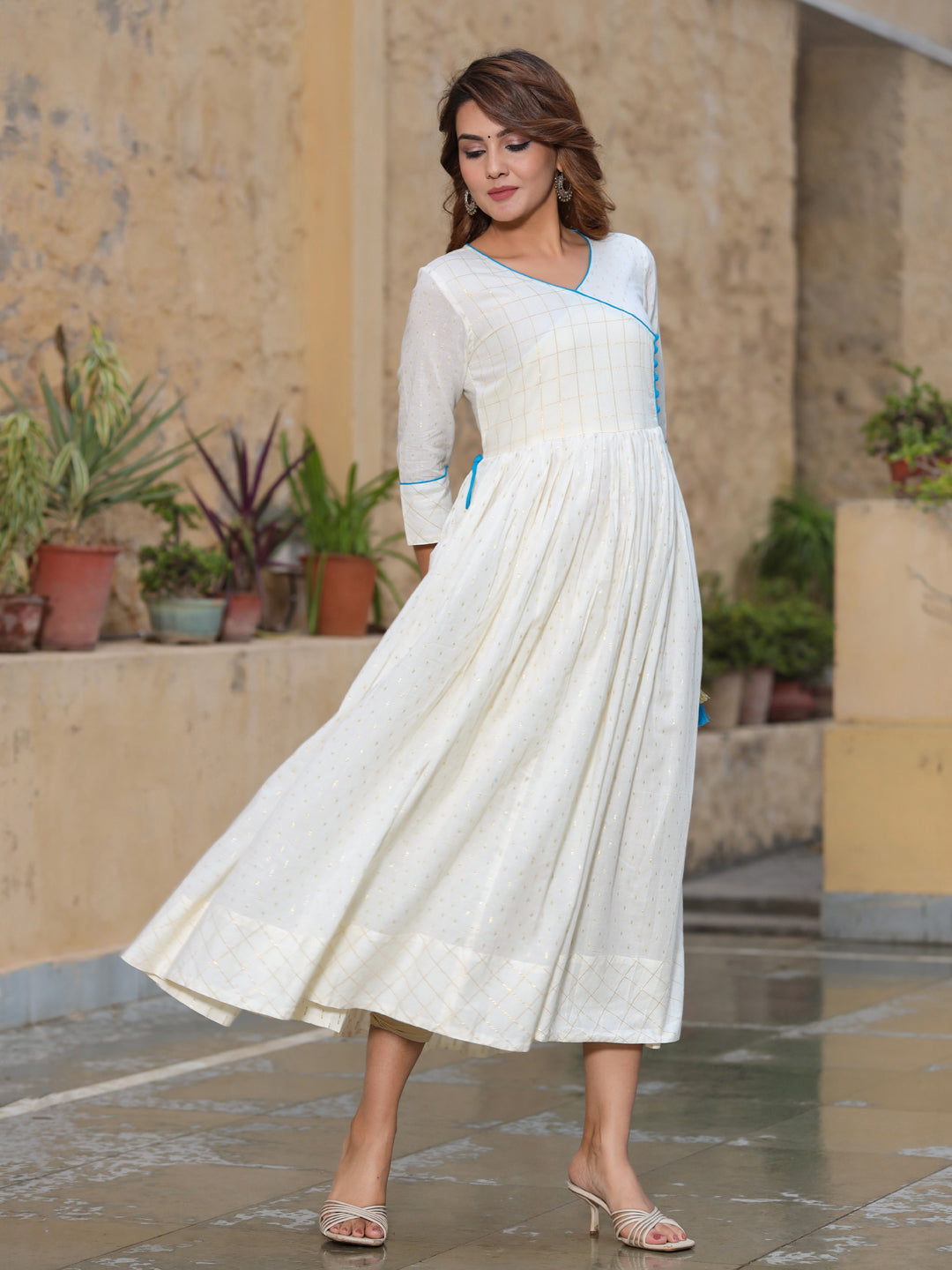 White Solid Cotton Dobby Kurtas