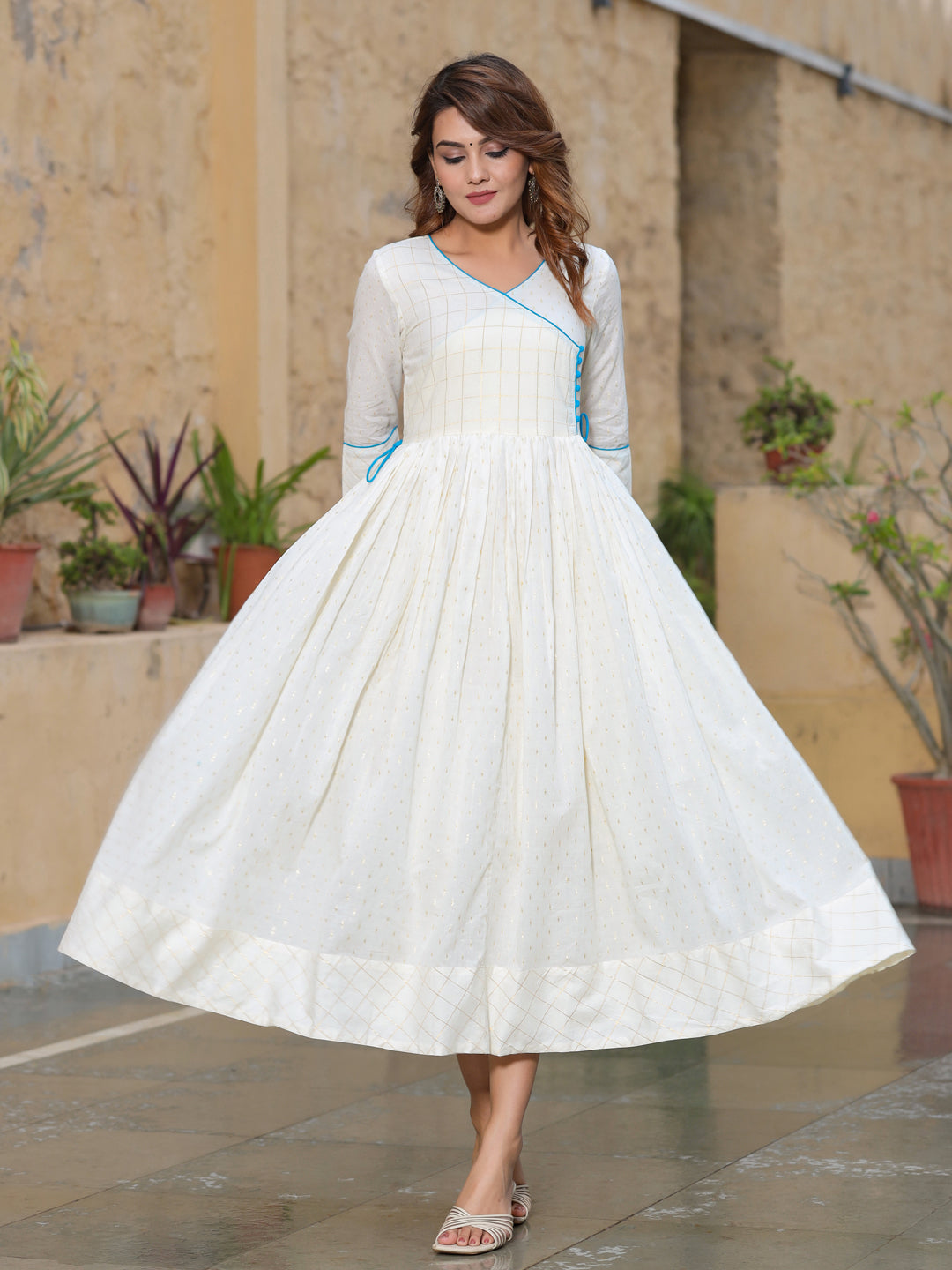 White Solid Cotton Dobby Kurtas