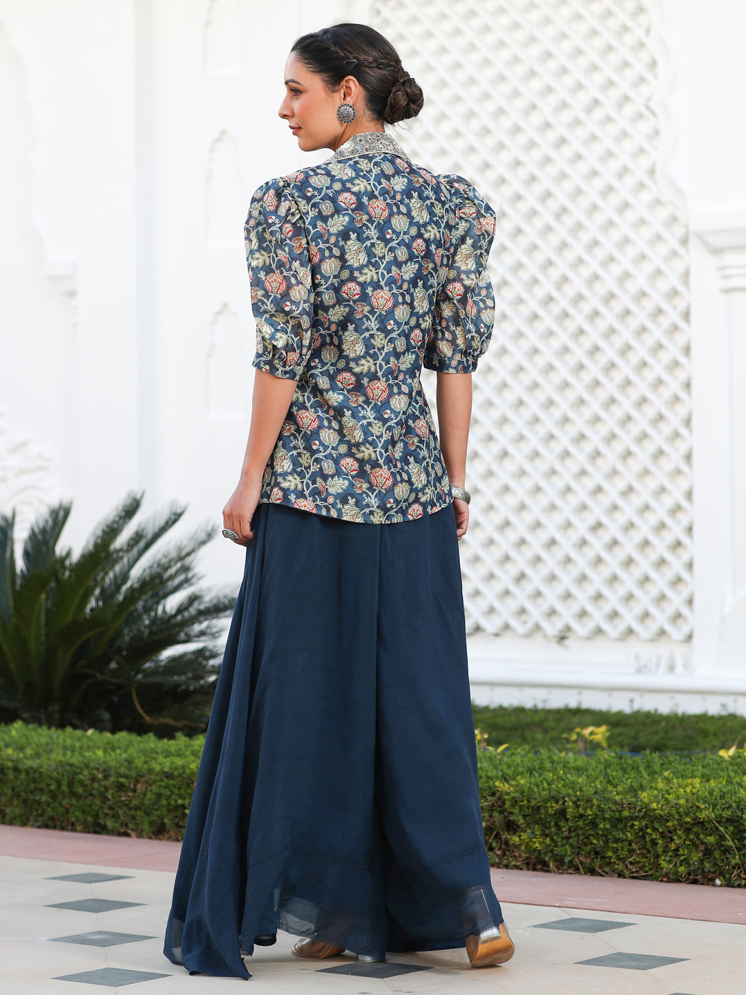 Floral Printed Straight Art Silk Top & Sharara Sets