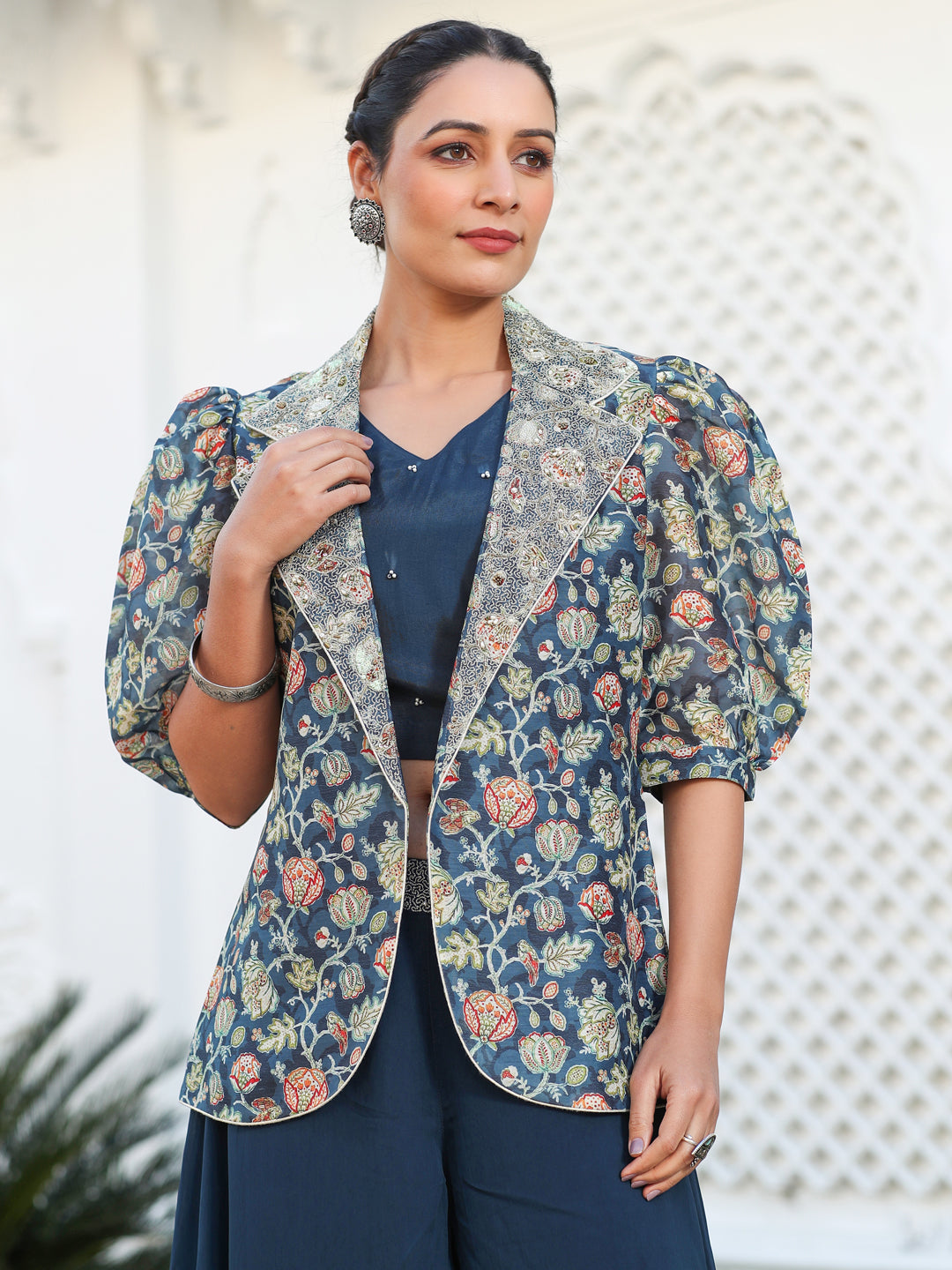 Floral Printed Straight Art Silk Top & Sharara Sets