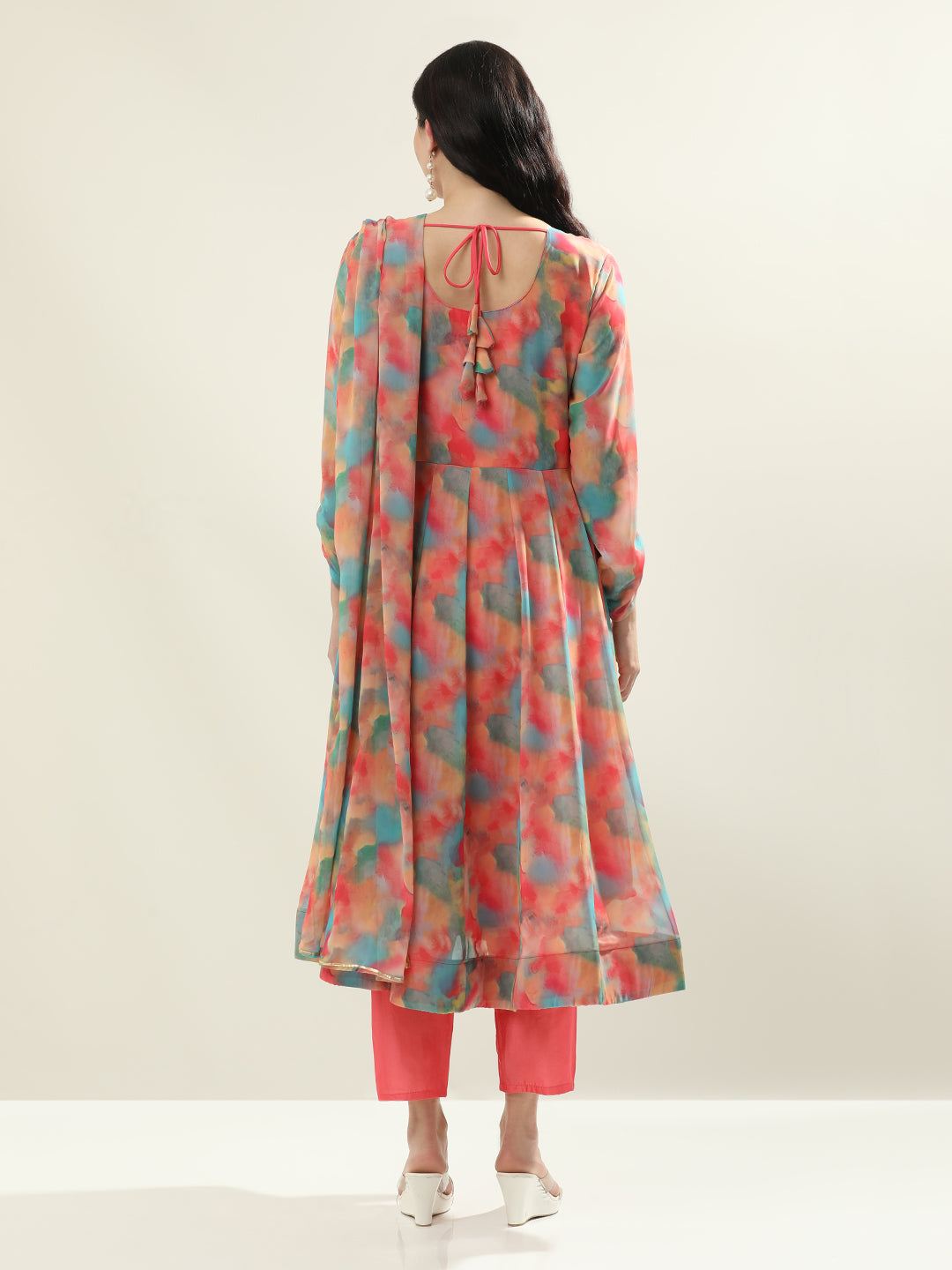 Floral Printed Anarkali Organza Flared Kurta & Palazzos Sets