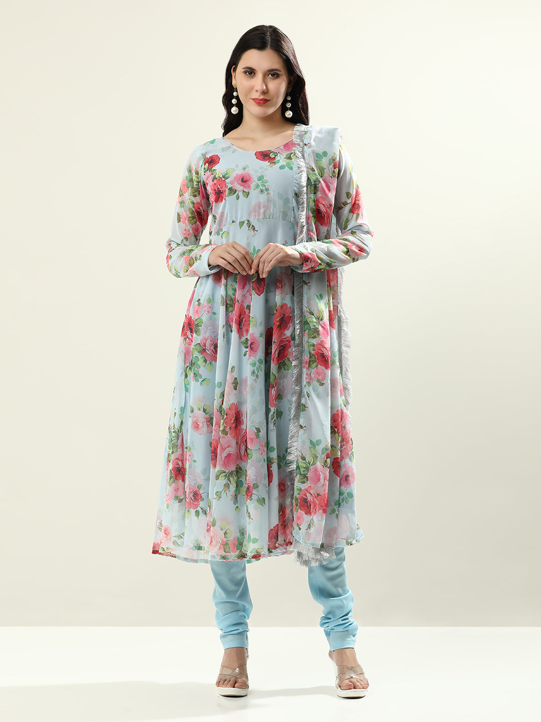 Floral Printed Anarkali Georgette Flared Kurta & Churidar Sets