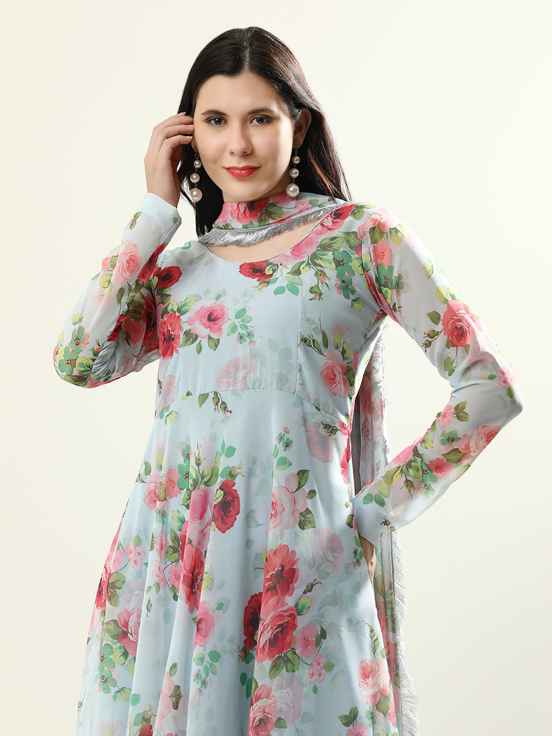 Floral Printed Anarkali Georgette Flared Kurta & Churidar Sets