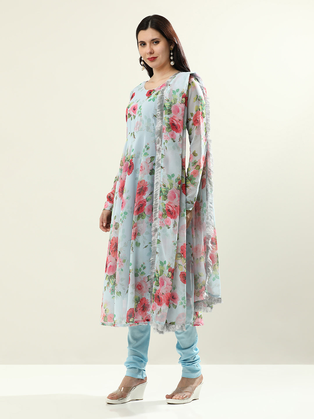 Floral Printed Anarkali Georgette Flared Kurta & Churidar Sets