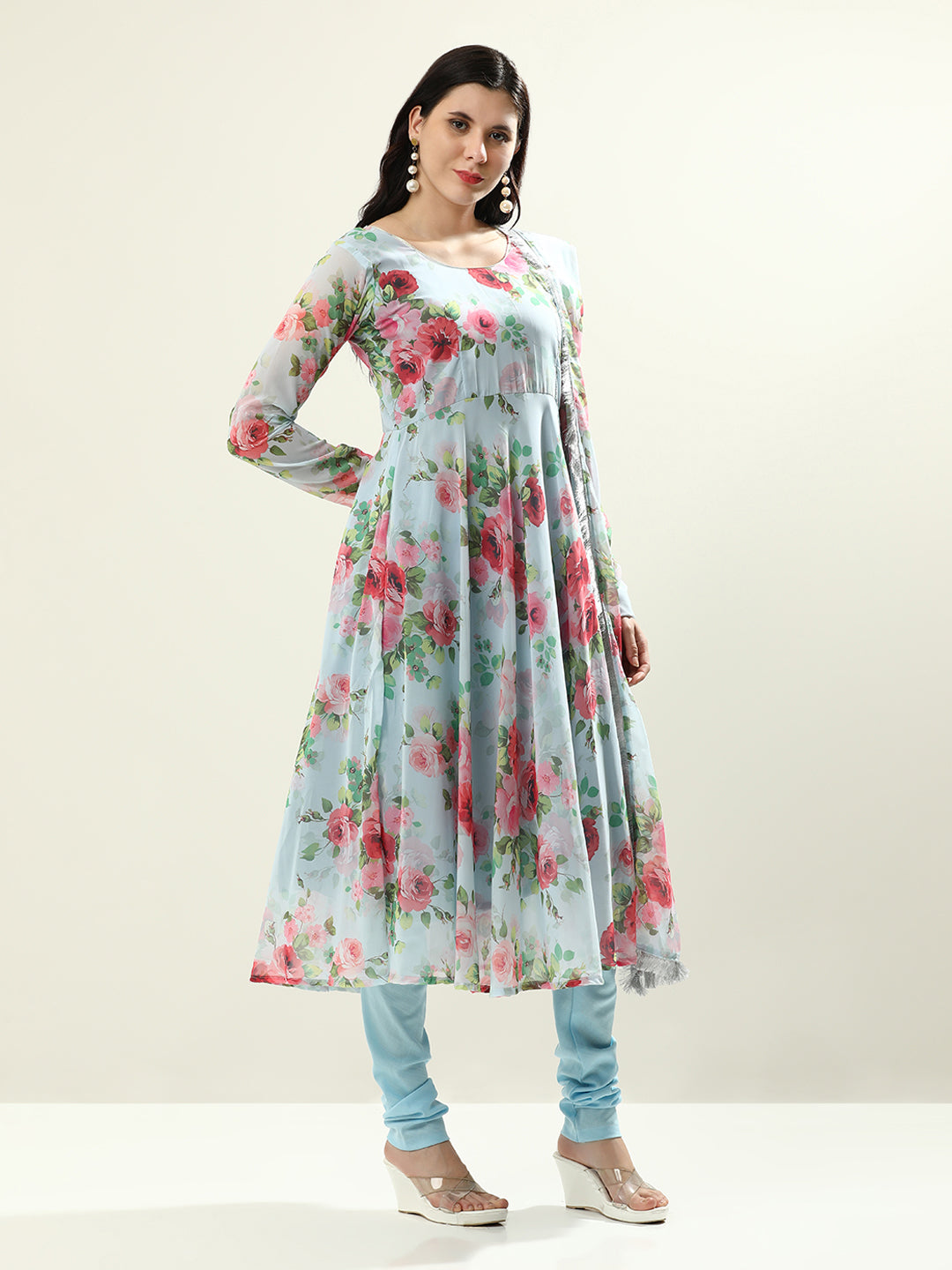 Floral Printed Anarkali Georgette Flared Kurta & Churidar Sets