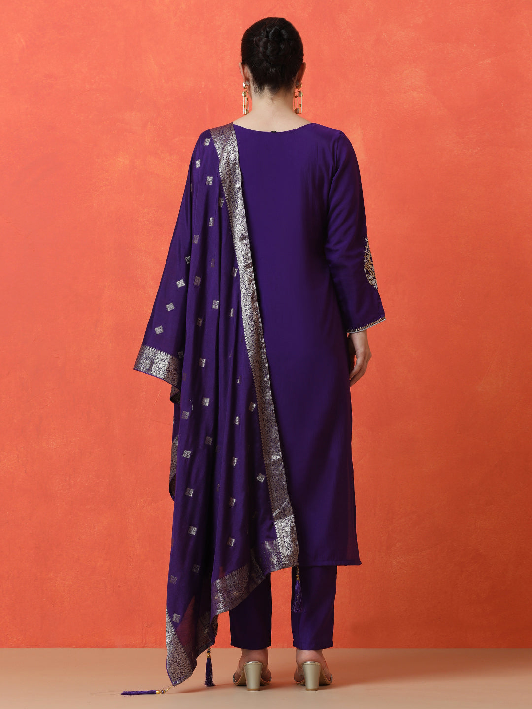 Solid Embroidered Straight Silk Blend Kurta & Trousers Sets