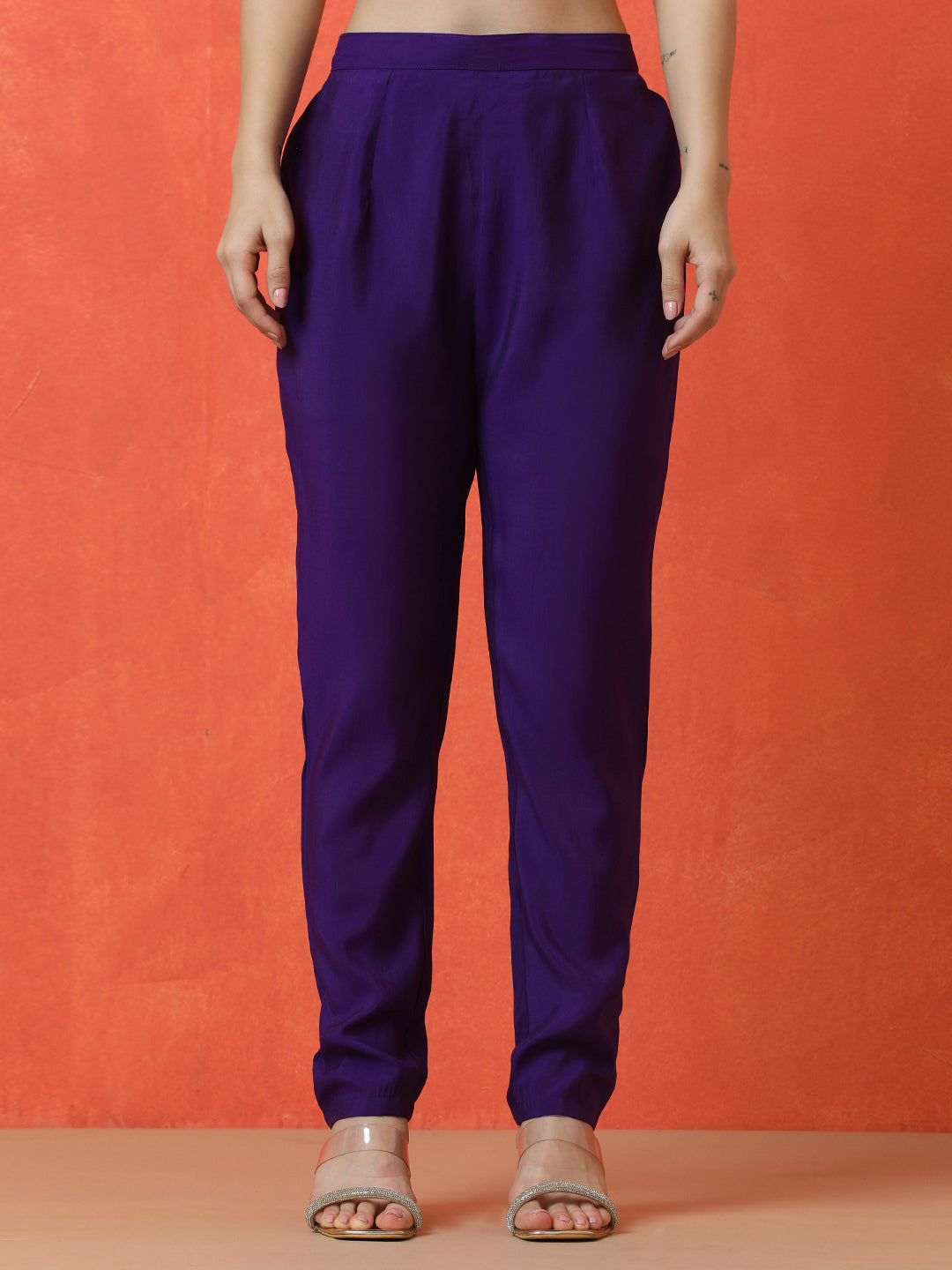 Solid Embroidered Straight Silk Blend Kurta & Trousers Sets