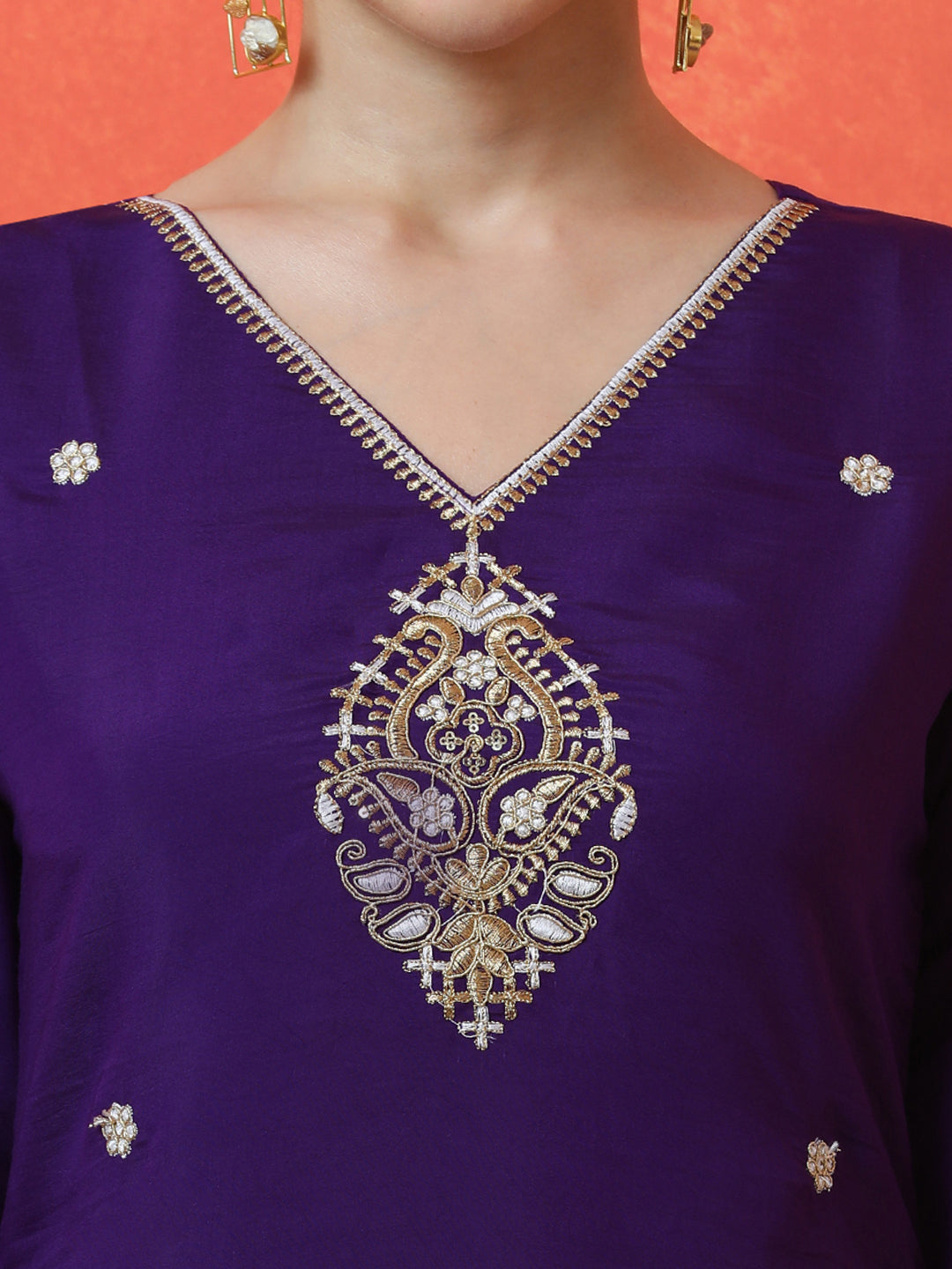 Solid Embroidered Straight Silk Blend Kurta & Trousers Sets