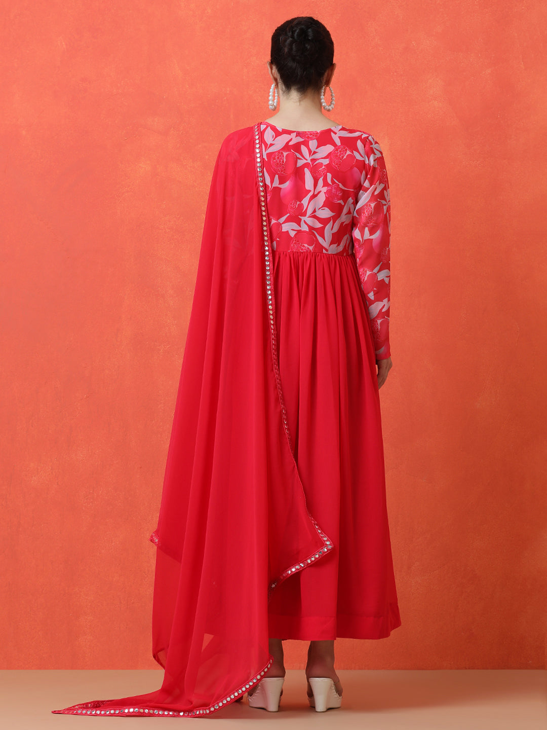 Floral Embroidered Anarkali Ethnic Dress With Dupatta