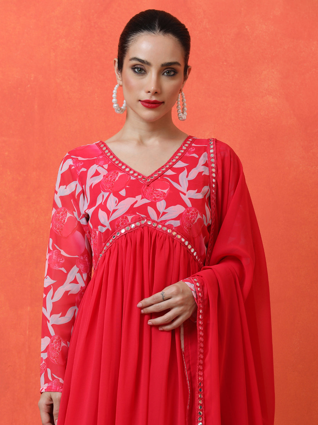 Floral Embroidered Anarkali Ethnic Dress With Dupatta