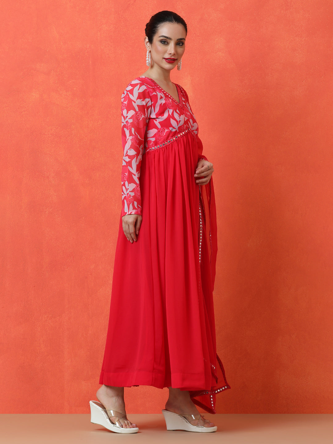 Floral Embroidered Anarkali Ethnic Dress With Dupatta