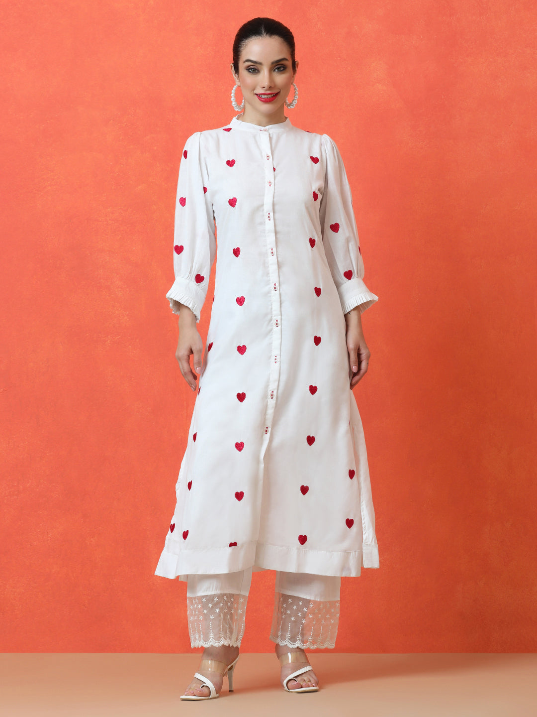 Solid Embroidered A-Line Pure Cotton Kurta & Trousers Sets