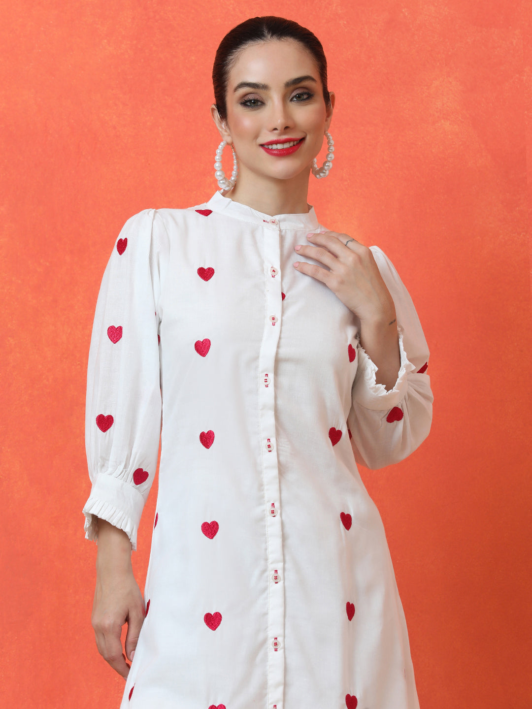 Solid Embroidered A-Line Pure Cotton Kurta & Trousers Sets