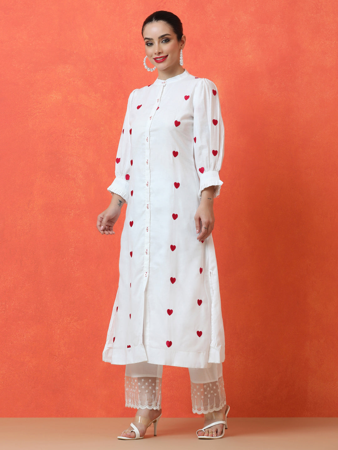 Solid Embroidered A-Line Pure Cotton Kurta & Trousers Sets