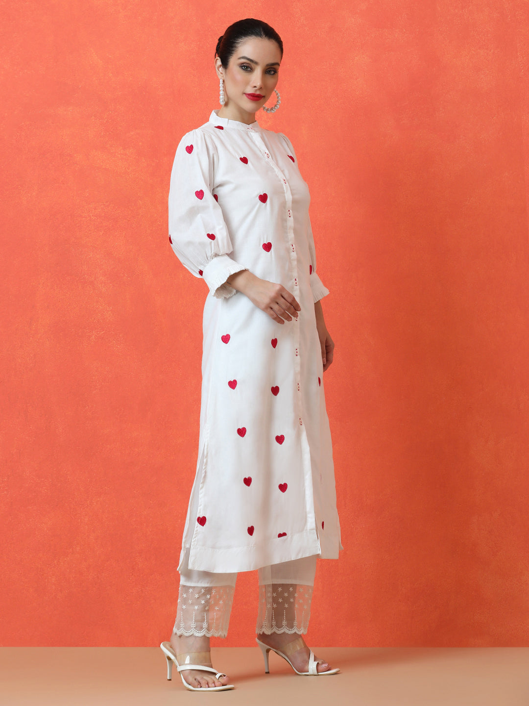 Solid Embroidered A-Line Pure Cotton Kurta & Trousers Sets