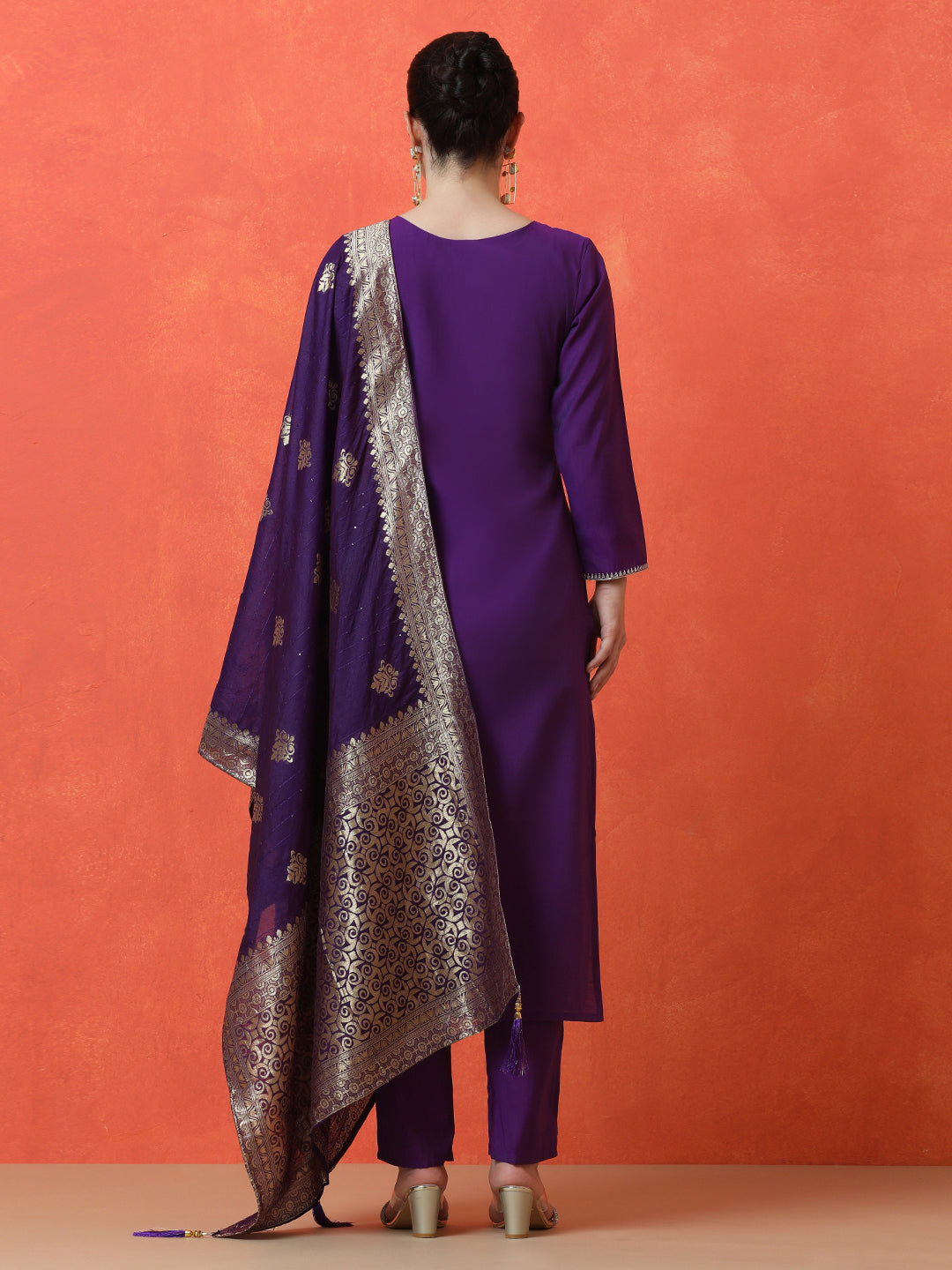 Floral Embroidered Straight Silk Blend Kurta & Trousers Sets