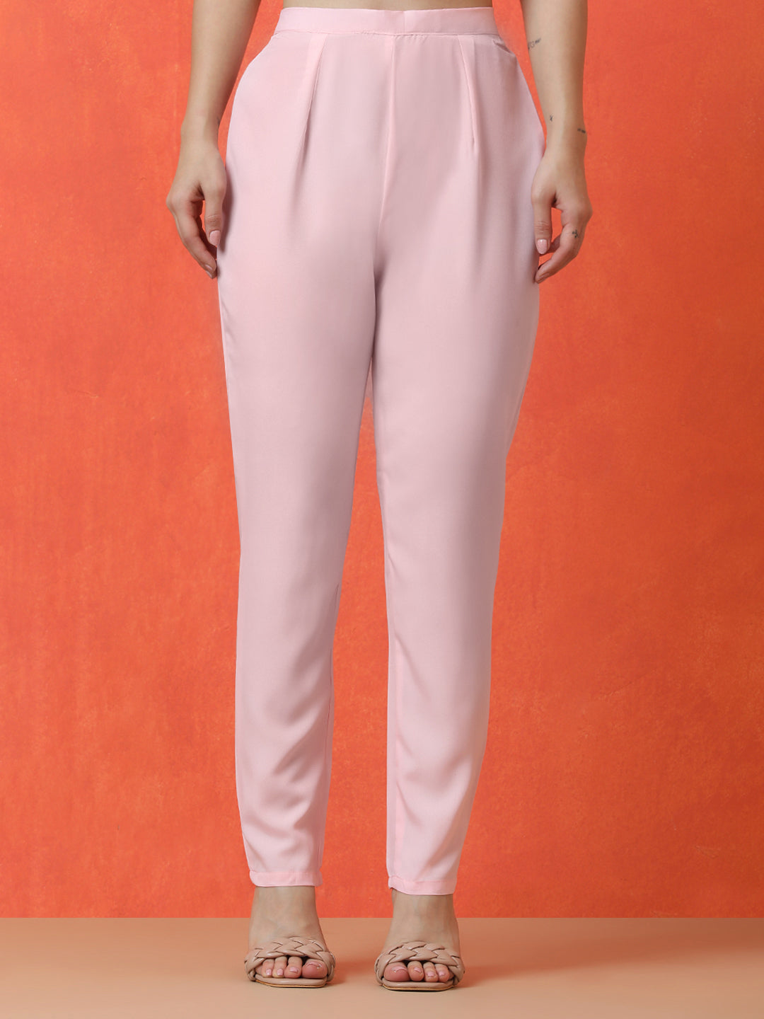 Floral Embroidered Straight Poly Crepe Kurta & Trousers Sets