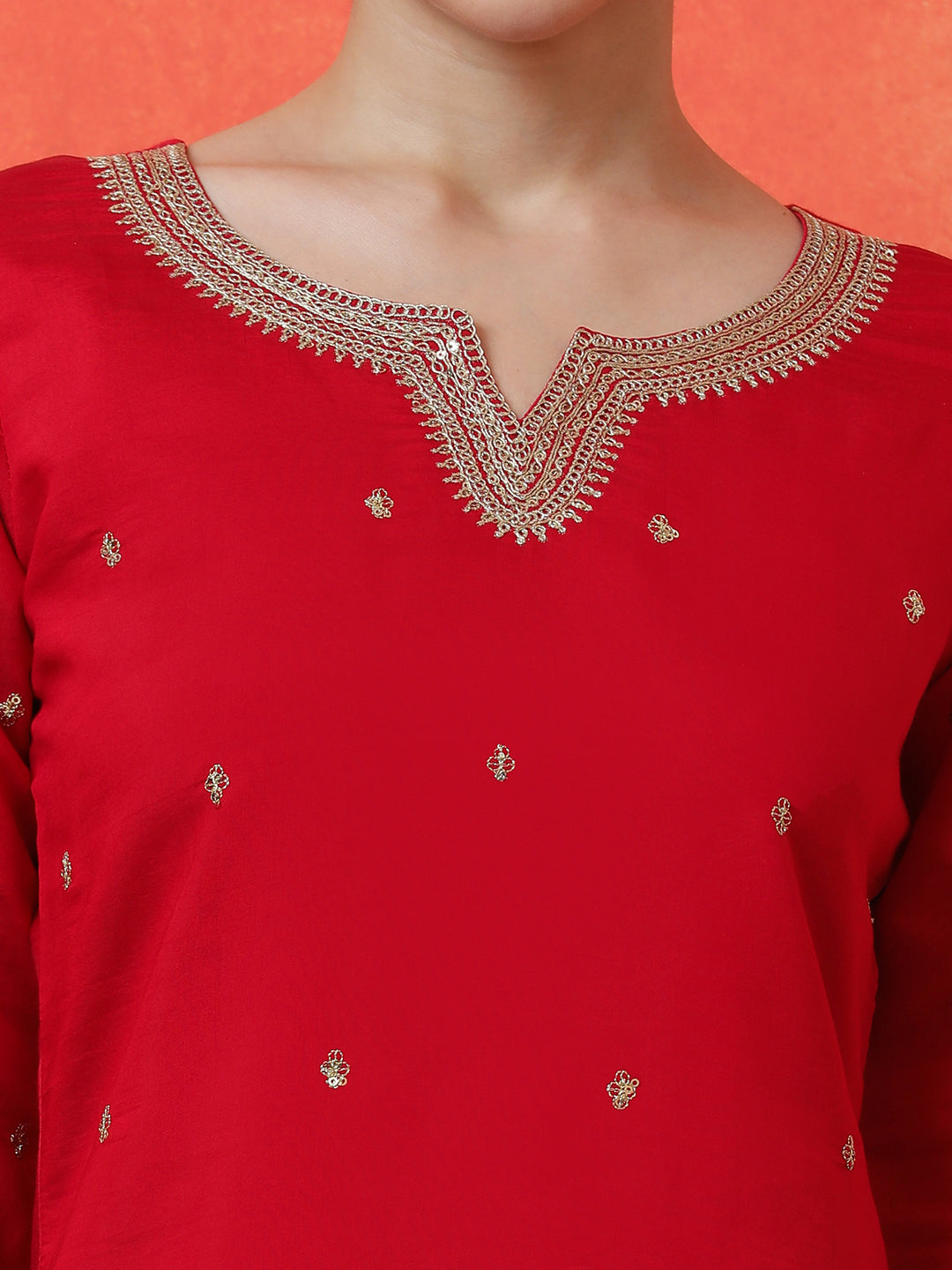 Floral Embroidered Straight Silk Blend Kurta & Trousers Sets