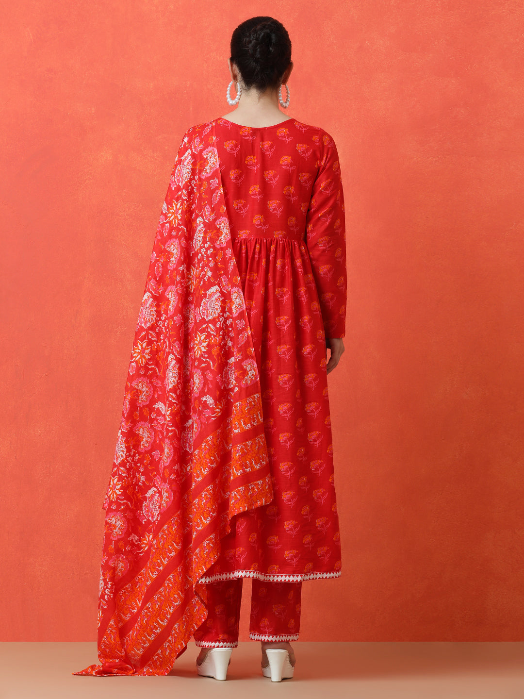 Floral Printed Anarkali Pure Cotton Kurta & Trousers Sets