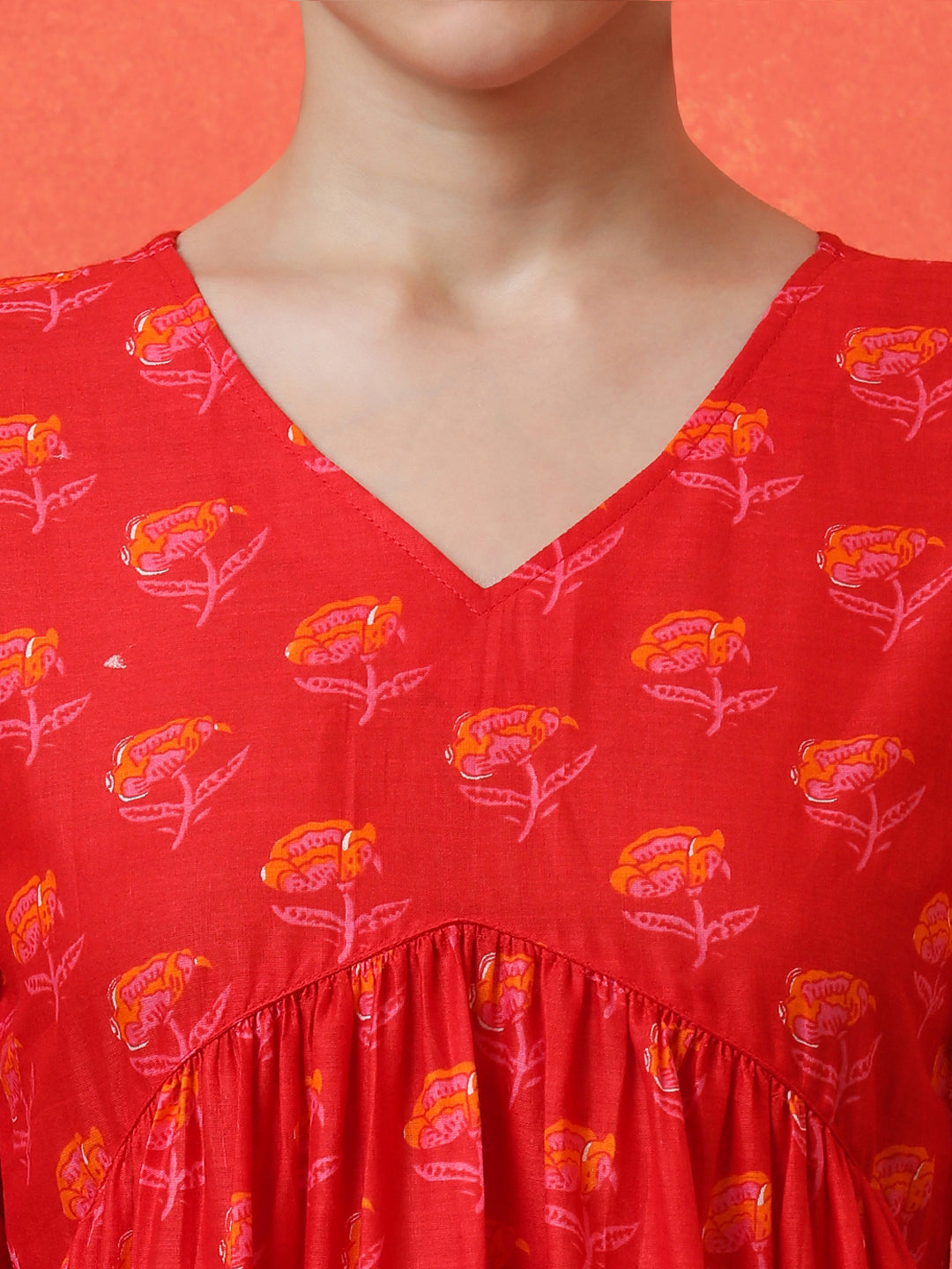 Floral Printed Anarkali Pure Cotton Kurta & Trousers Sets