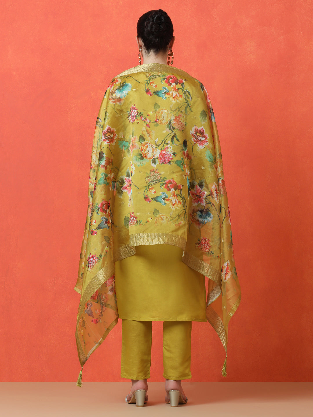 Floral Embroidered Straight Silk Blend Kurta & Trousers Sets