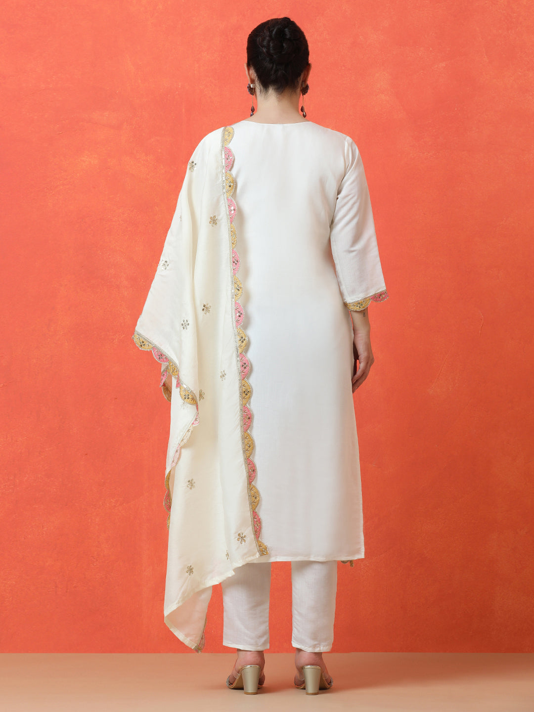 Floral Embroidered Straight Silk Blend Kurta & Trousers Sets